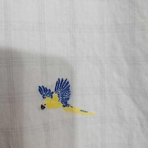 Tori Richard Bird Print Cotton Button Up Men's Sz Large White Embroidered McCaws - Picture 12 of 13